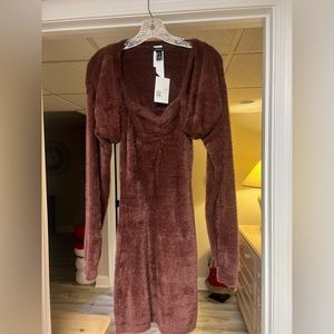 Brown furry dress and matching cropped shrug